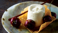 Honey Lime cheesecake with Marinated Cherries